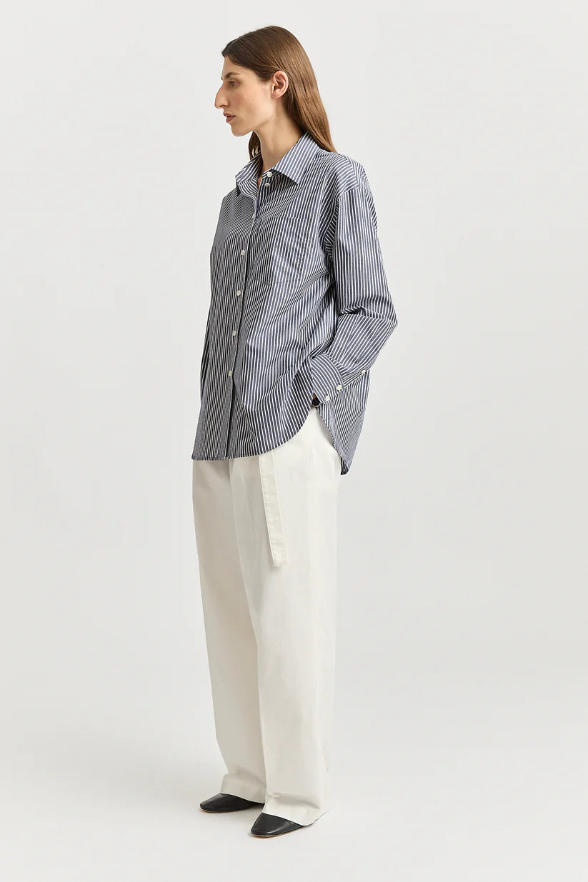 Relaxed Cotton Shirt - Navy Stripe