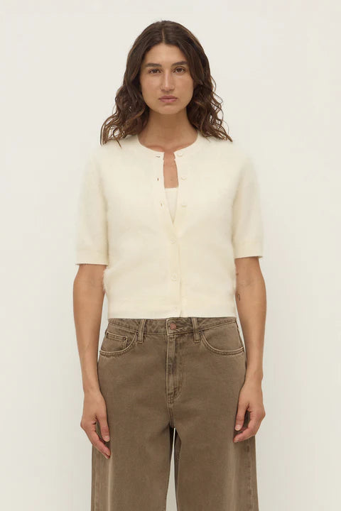 Carina Wool Short Sleeve Cardigan - Cream