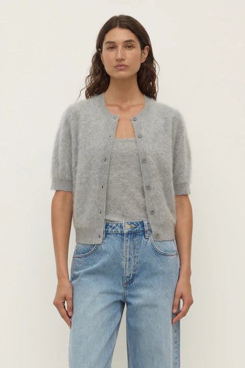 Carina Wool Short Sleeve Cardigan - Grey Marle