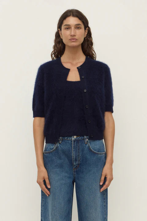Carina Wool Short Sleeve Cardigan - True Navy