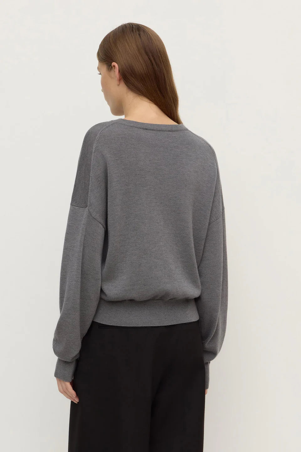 Mira V Neck Sweater - Dark Grey Marle