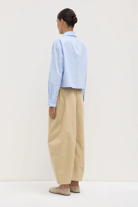 Tessa Poplin Cropped Long Sleeve Shirt - Blue Stripe
