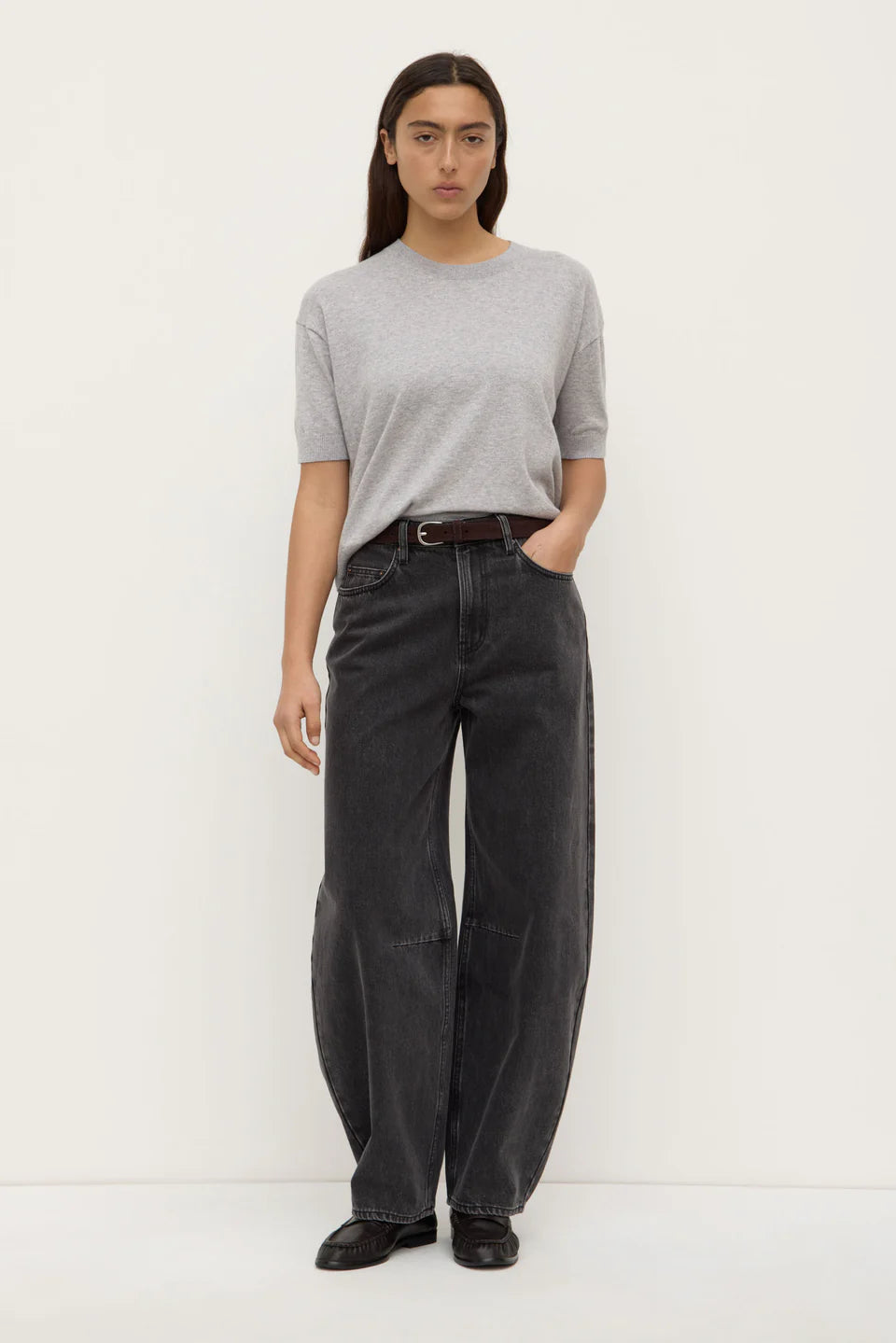 Vanya Cotton Cashmere Knit Tee - Grey Marle