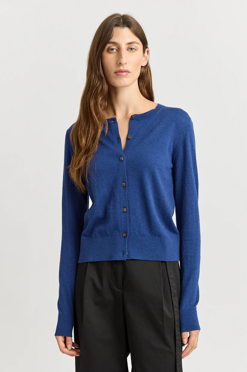 Fine Crew Cardigan - Marine