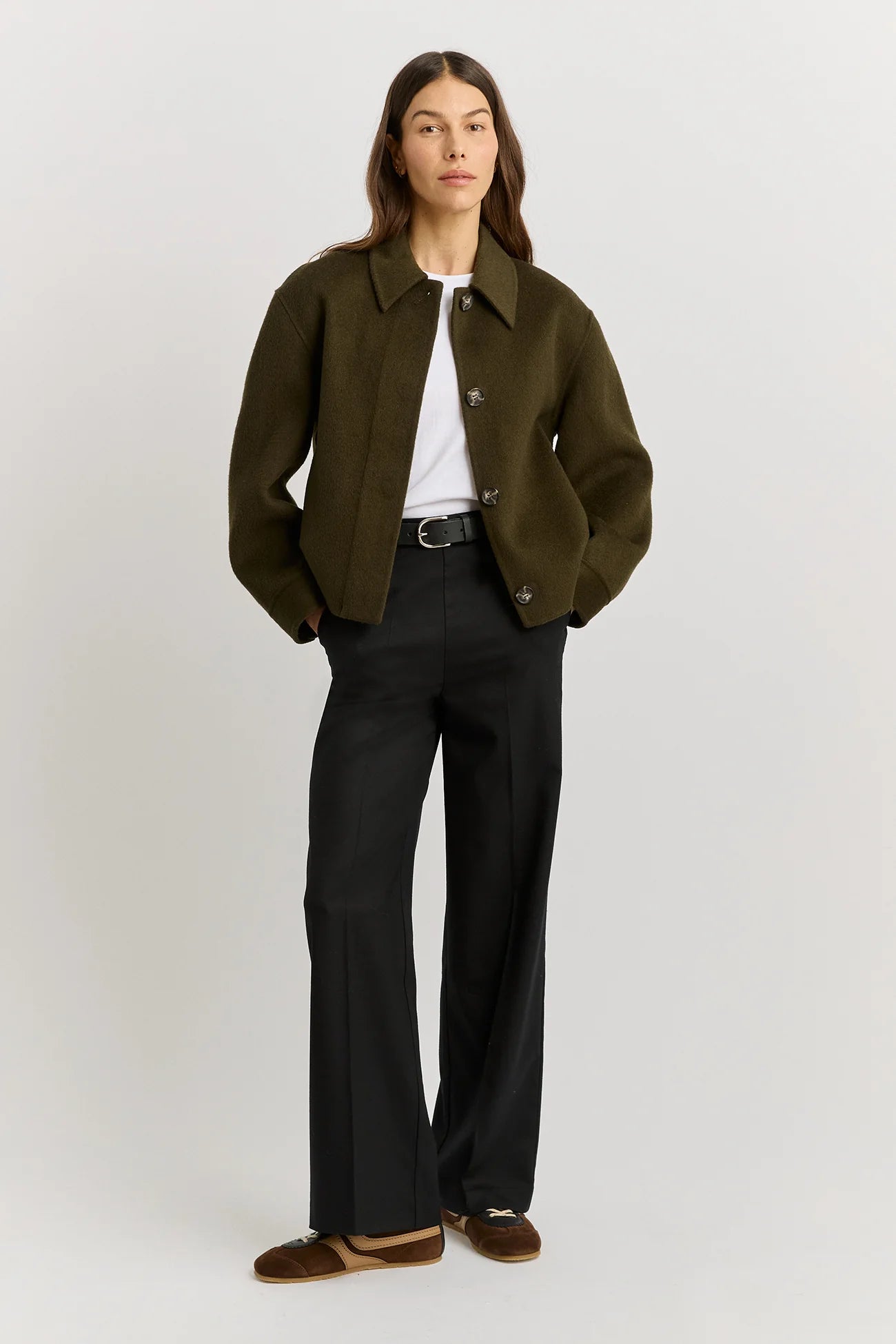 Button Wool Front Jacket - Kale