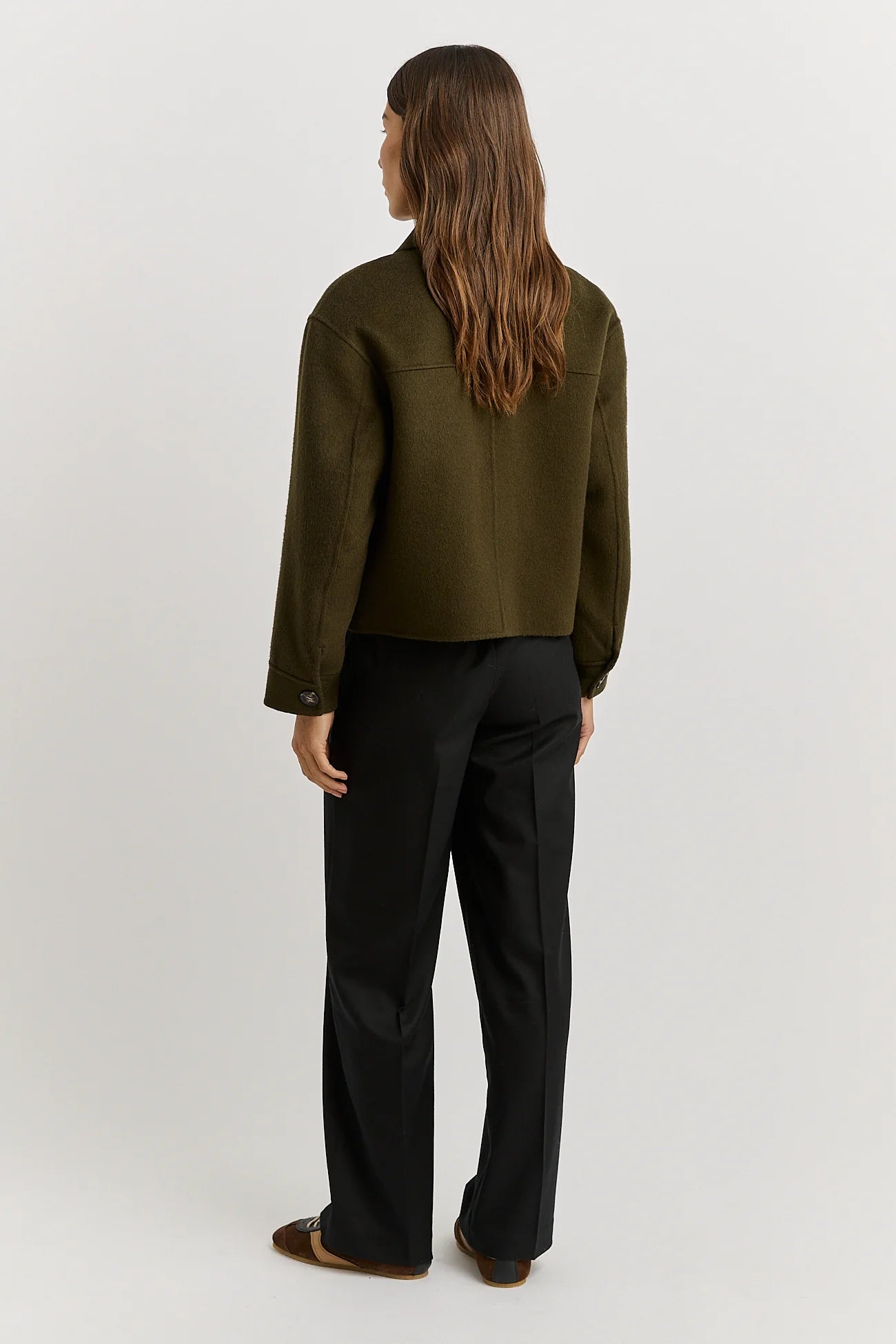 Button Wool Front Jacket - Kale