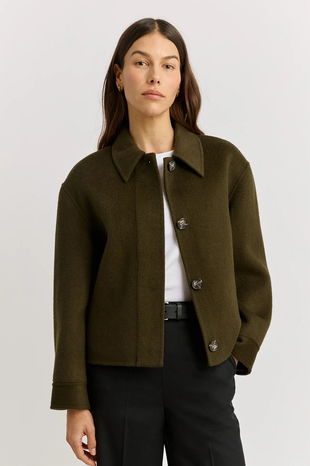 Button Wool Front Jacket - Kale