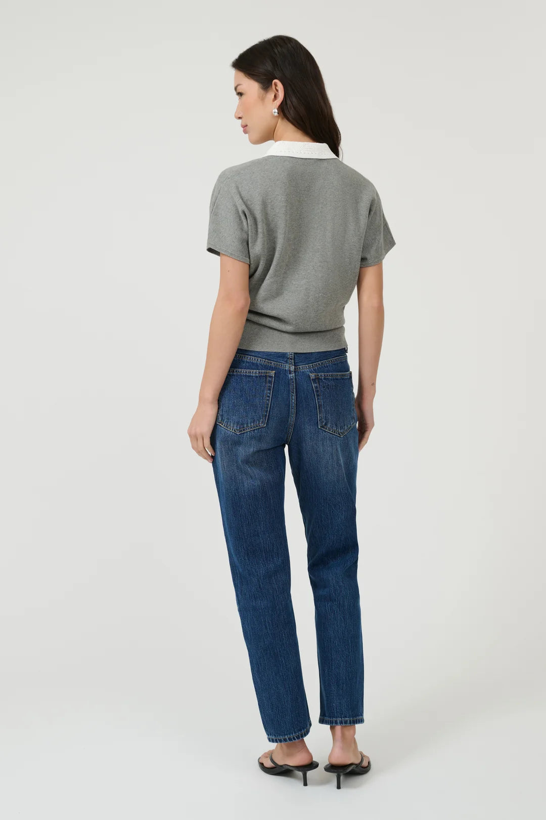 Elia Polo Top - Grey Marle / White