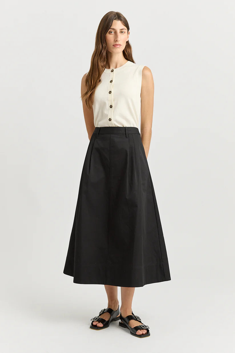Pleat Detail Midi Skirt