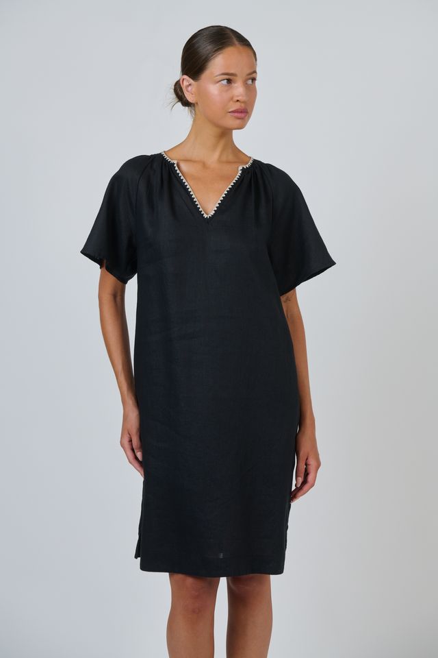 GA703 - Black Linen Dress