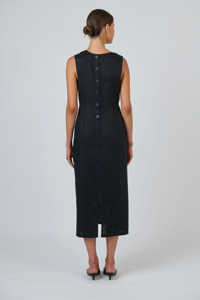 GA735 - Black Linen Dress