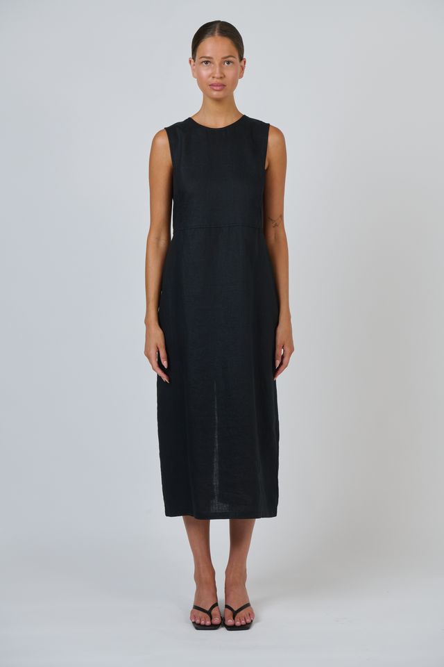 GA735 - Black Linen Dress