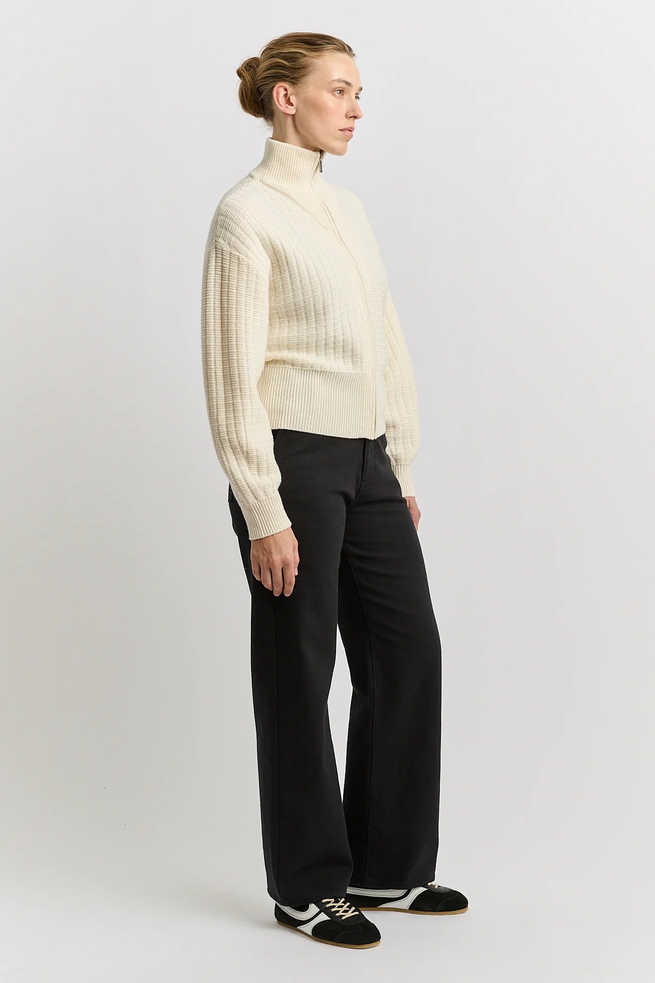 Grid Knit Zip Through - Ivory