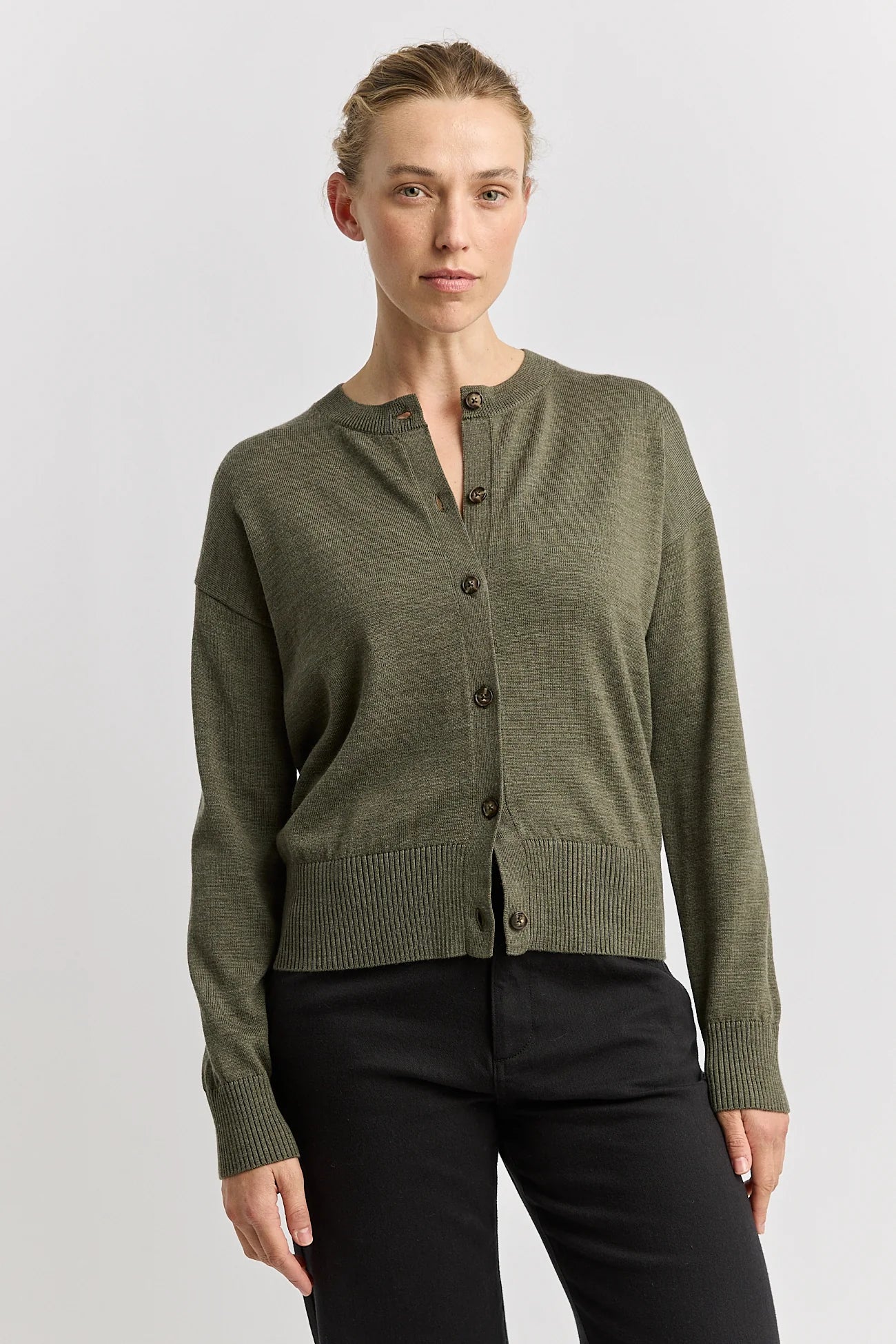 Fine Knit Cardigan - Kale