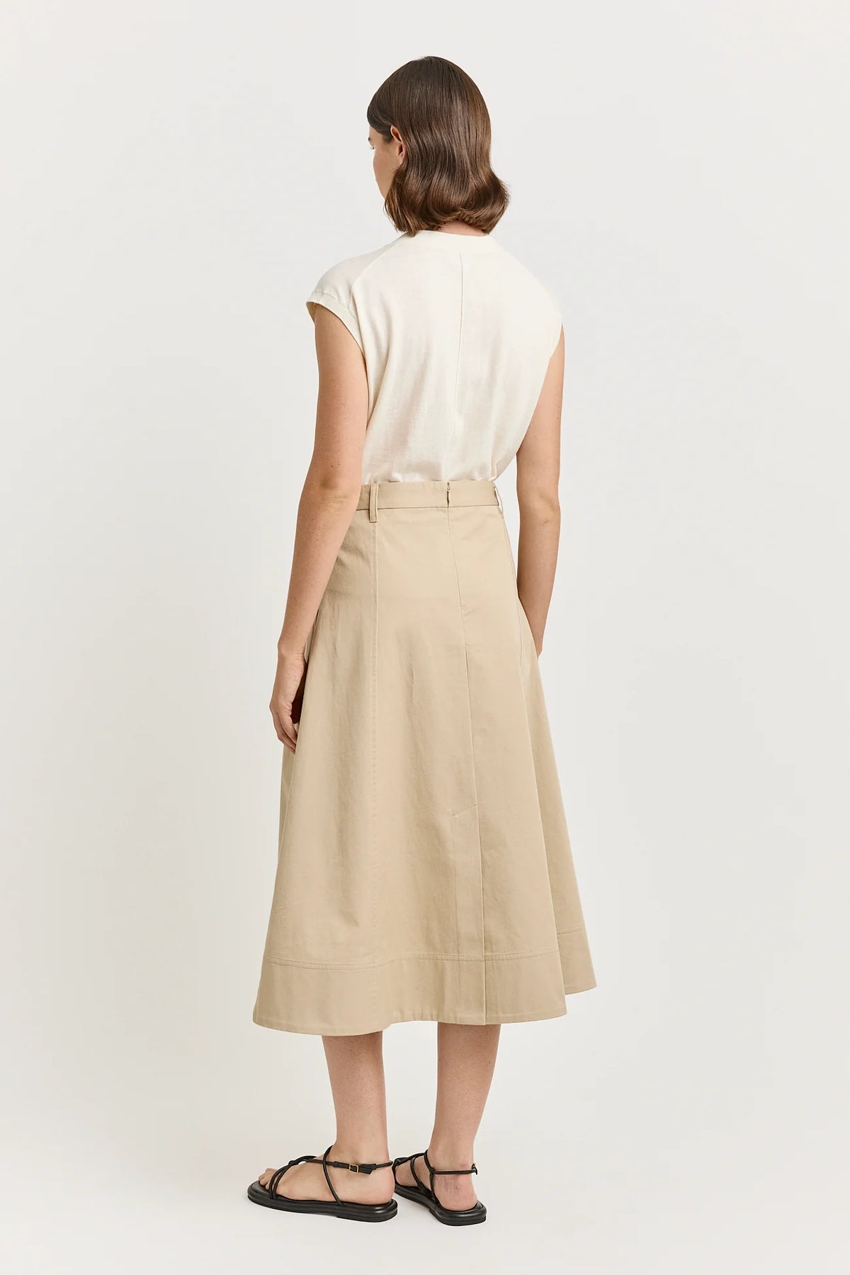 Pleat Detail Midi Skirt - Beige