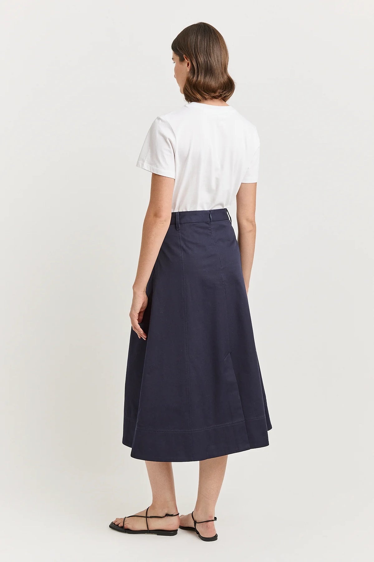 Pleat Detail Midi Skirt - Navy