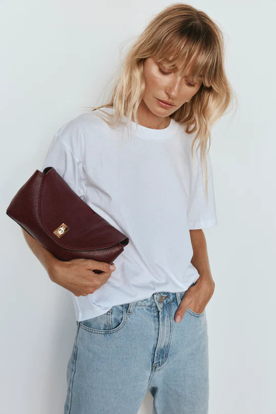 Sloane Bordeaux Leather Convertible Clutch Bag
