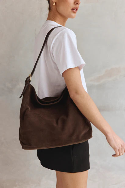 Savannah Dark Chocolate Suede Hobo Bag