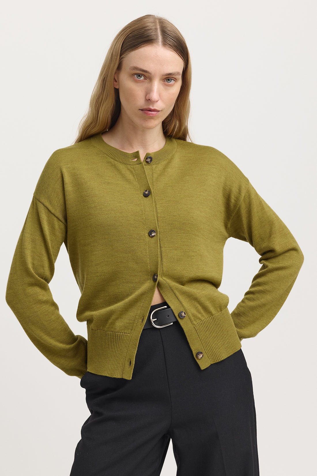 Fine Knit Merino Wool Cardigan - Cardamon