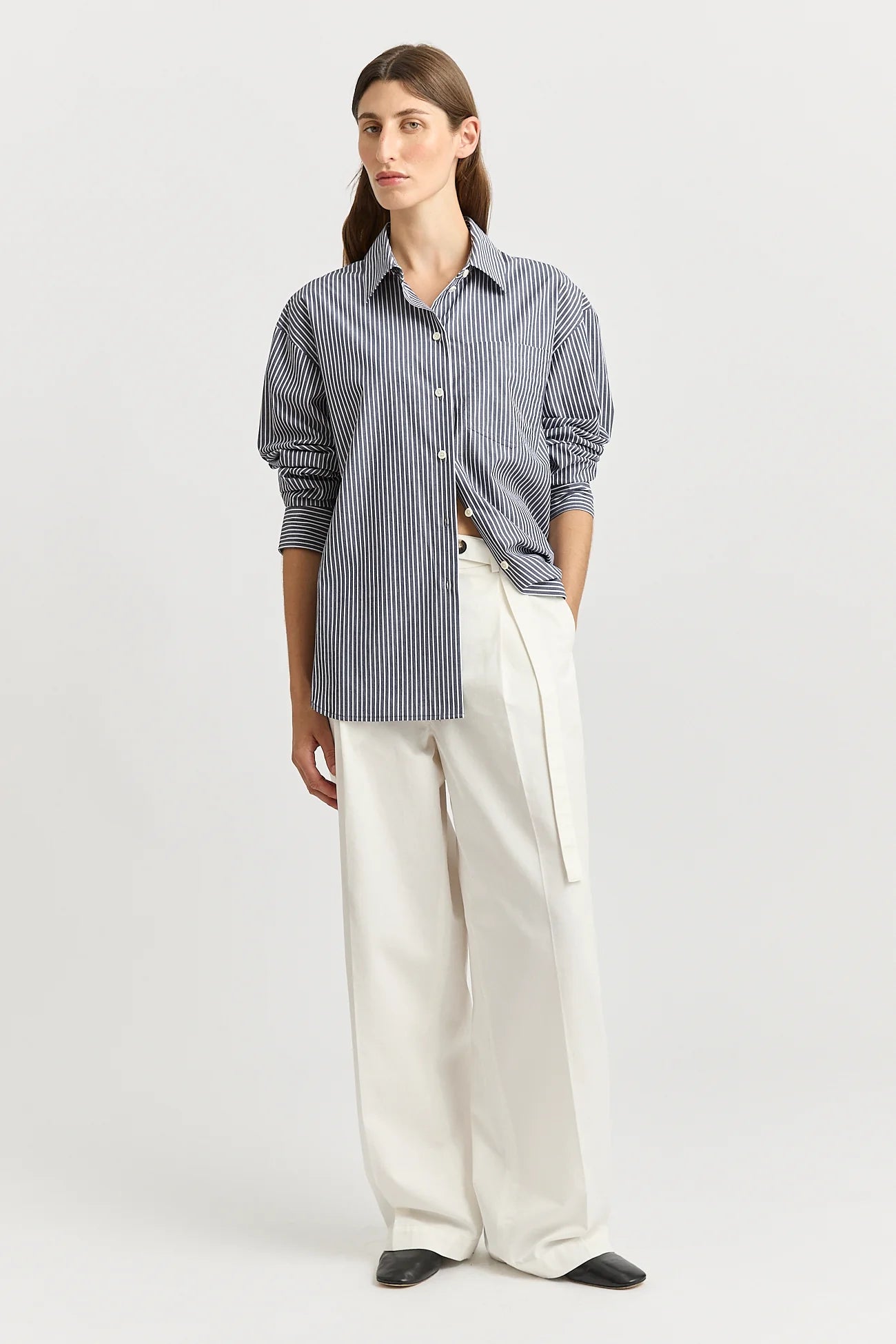 Relaxed Cotton Shirt - Navy Stripe