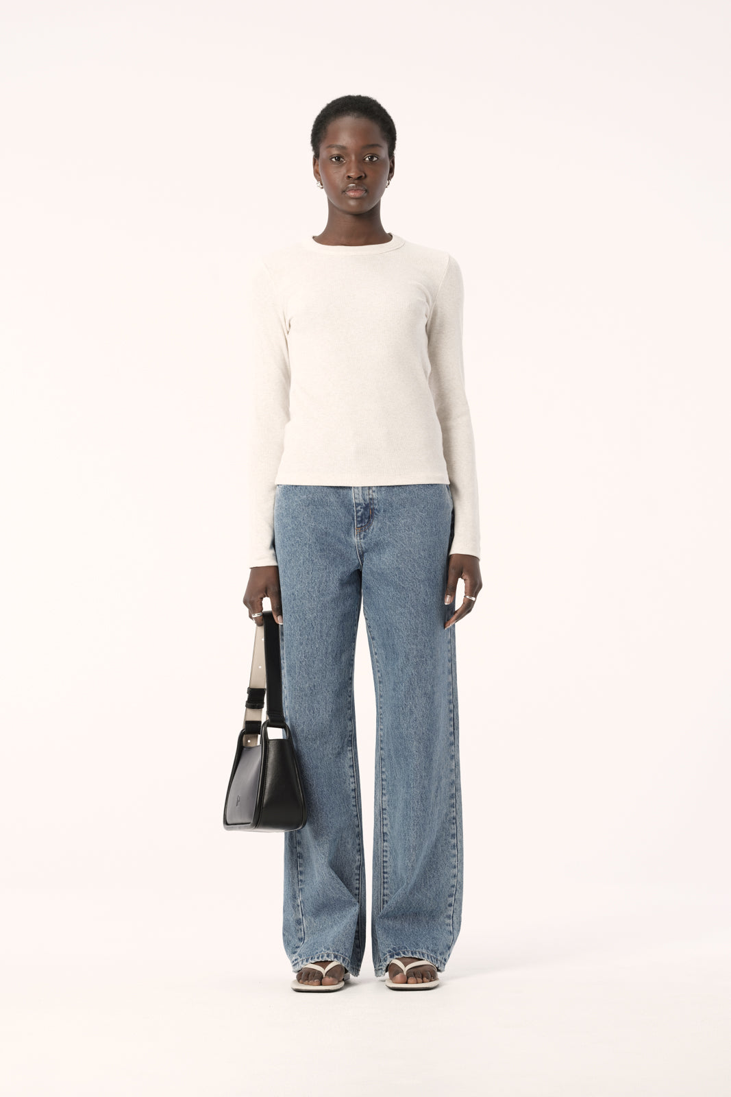 Nola Long Sleeve Top - White Marle