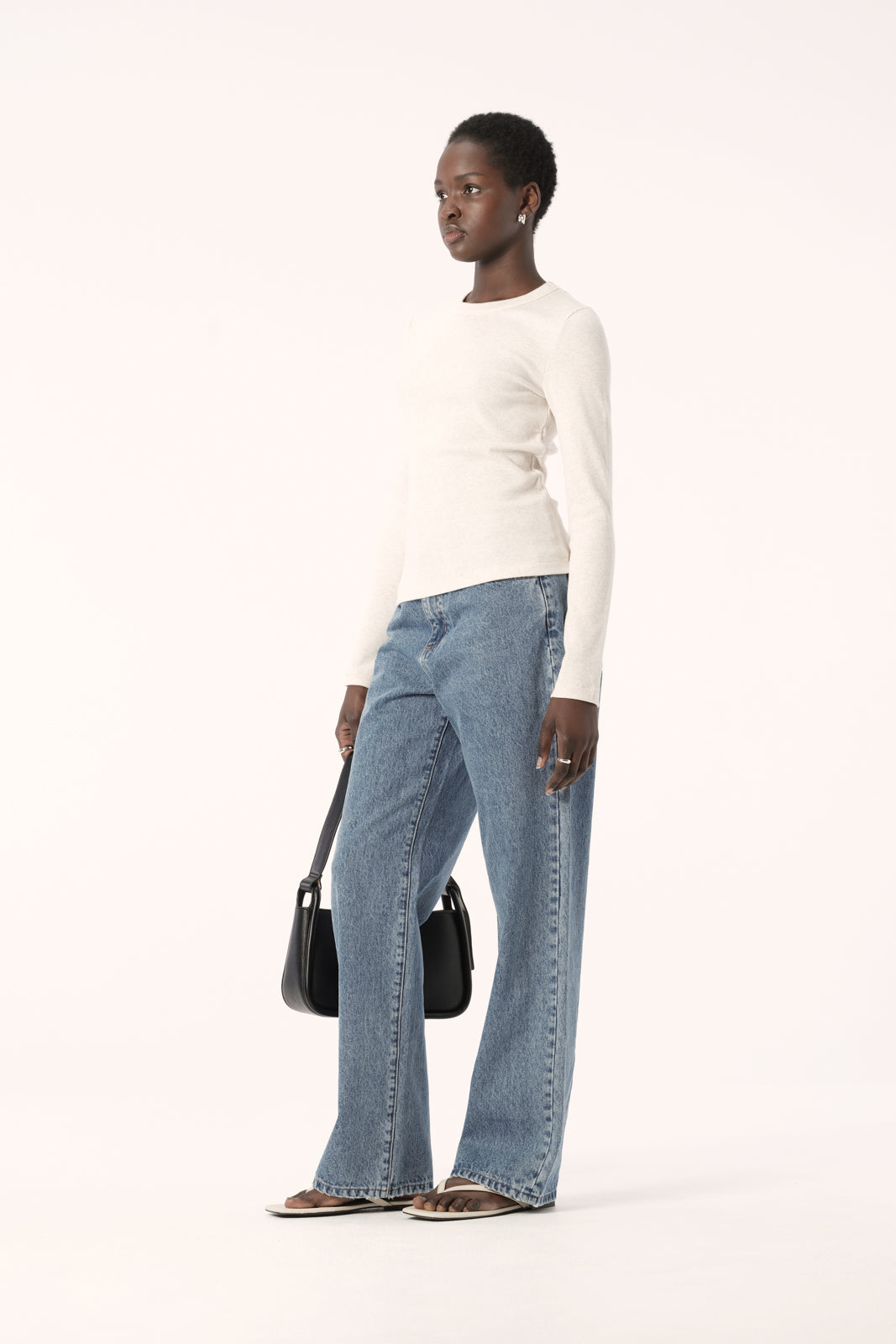 Nola Long Sleeve Top - White Marle