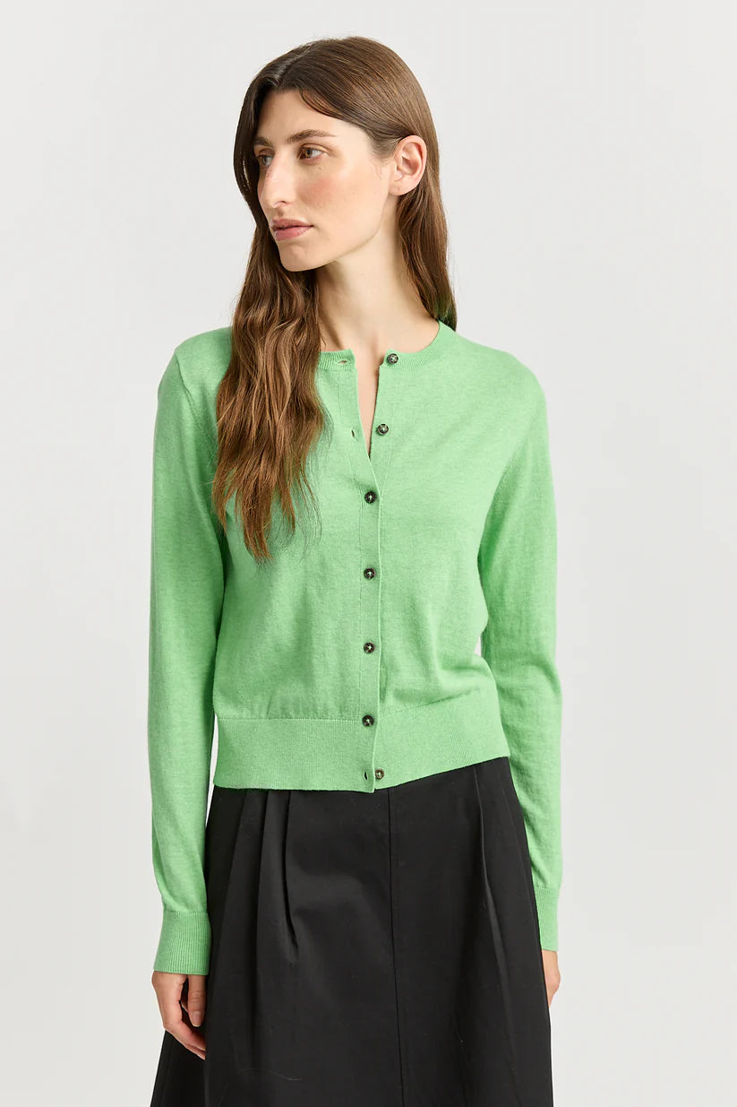 Fine Crew Cardigan - Agave