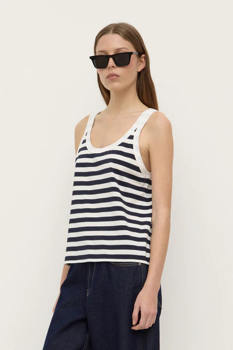 Adria Stripe Jersey Tank - Antique White / Navy Stripe