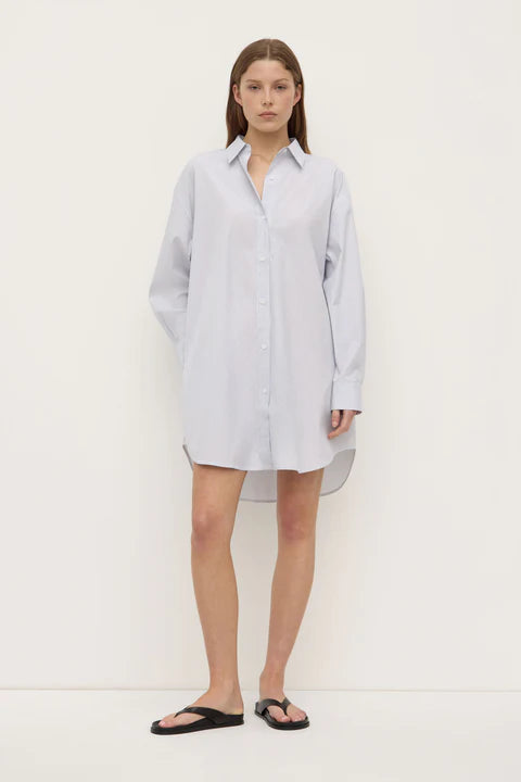 Cora Stripe Shirt Dress - White / Navy Stripe