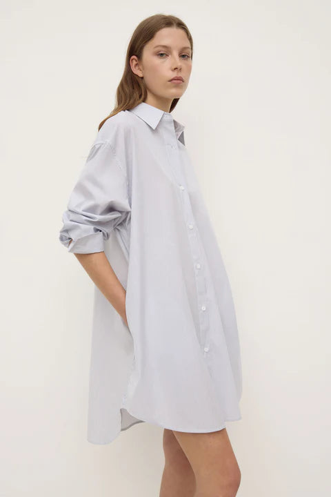 Cora Stripe Shirt Dress - White / Navy Stripe