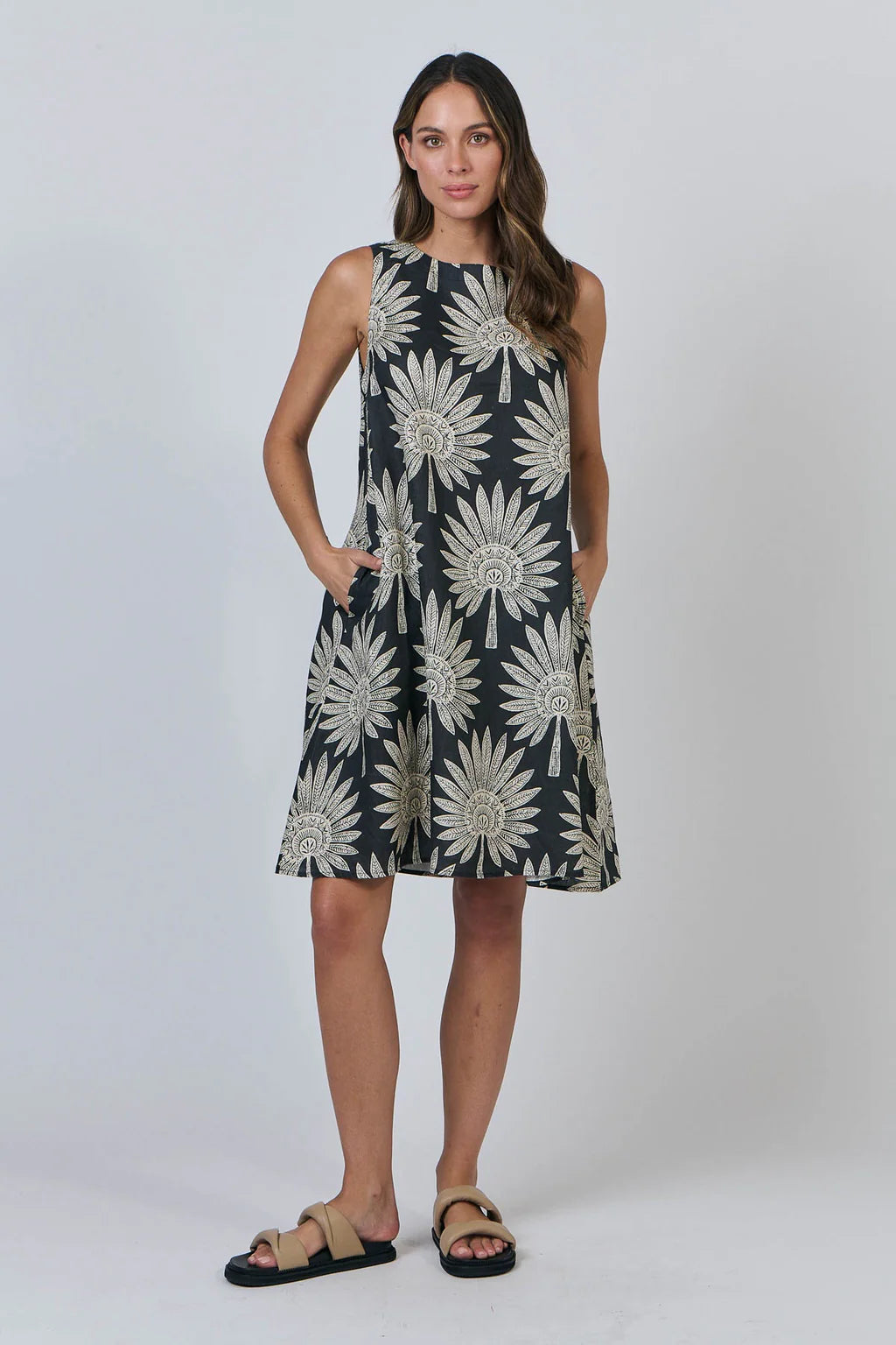 GA518 - Linen Dress - Date Palm