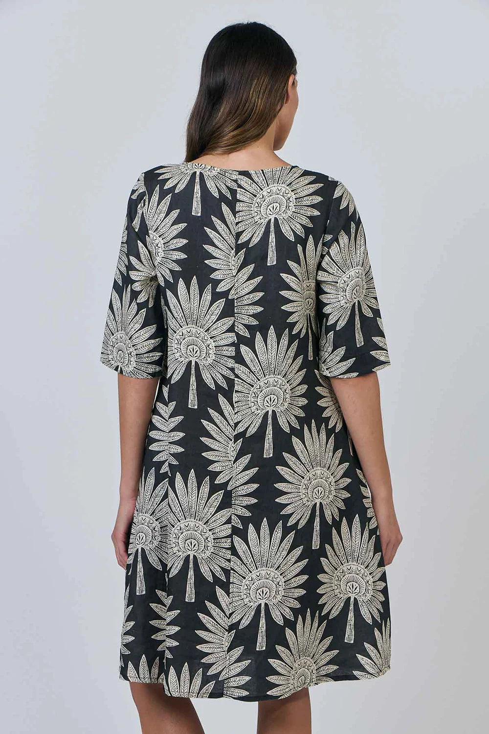 GA526 - Linen 3/4 Sleeve Dress - Date Palm