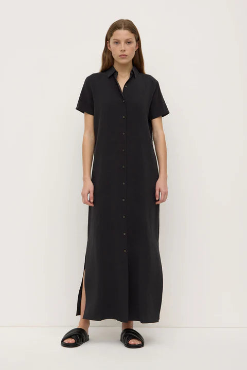 Heather Silk Blend Shirt Dress - Black