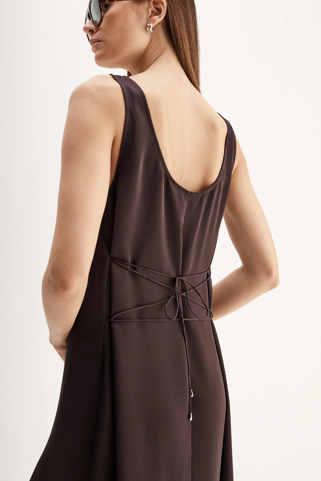 Mina Brown Satin Maxi Dress