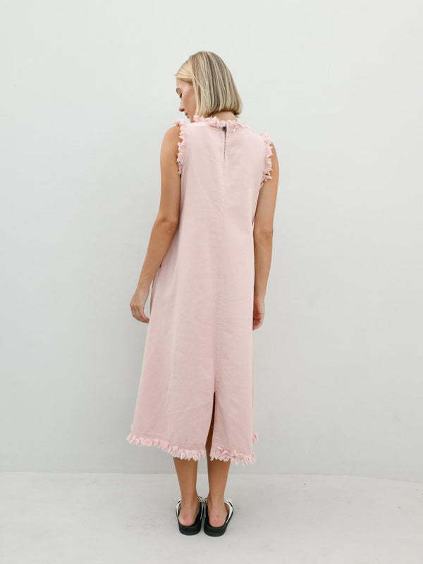 Maison Frayed Edge Dress - Pink