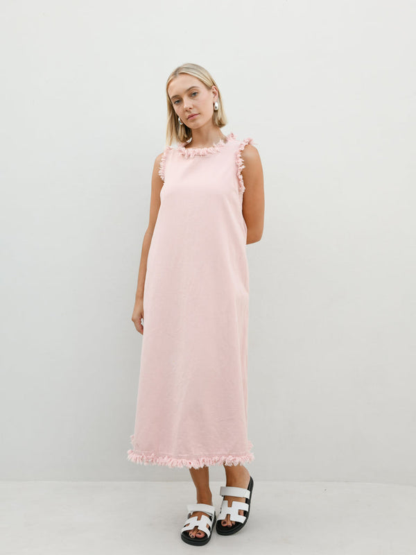 Maison Frayed Edge Dress - Pink
