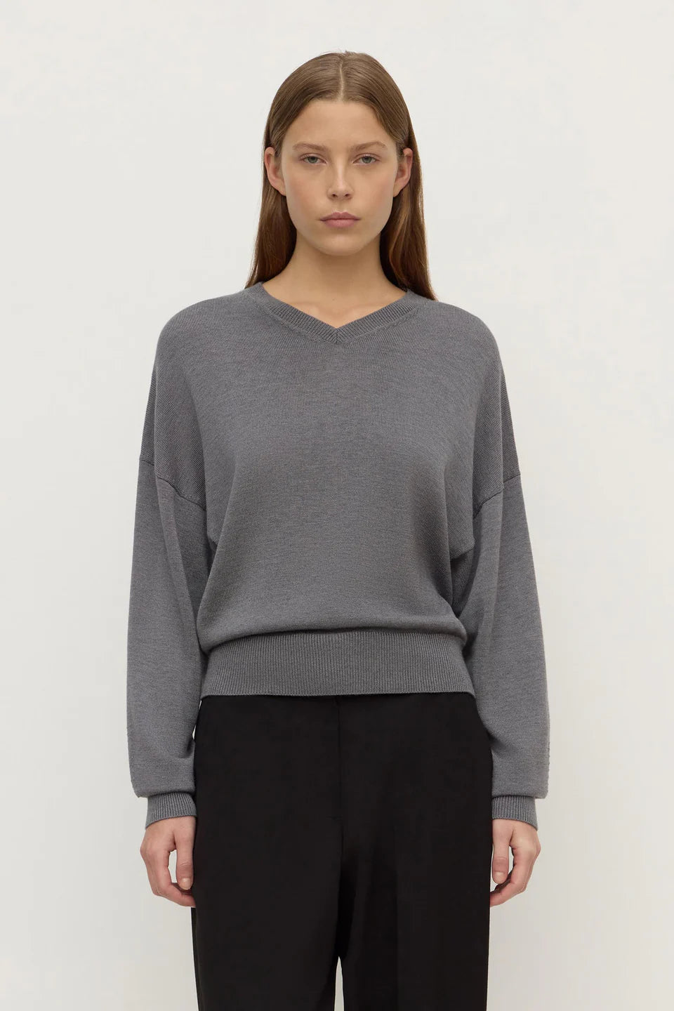 Mira V Neck Sweater - Dark Grey Marle