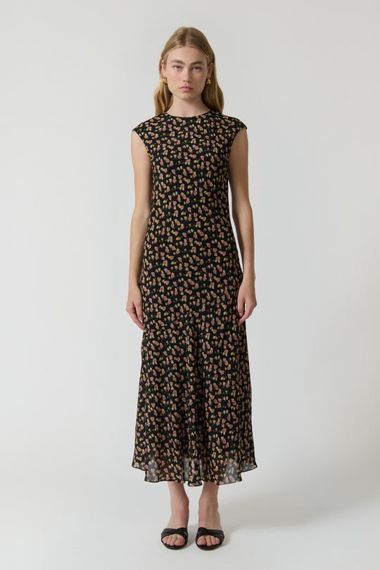 Zoe Silk Dress - Black Rose