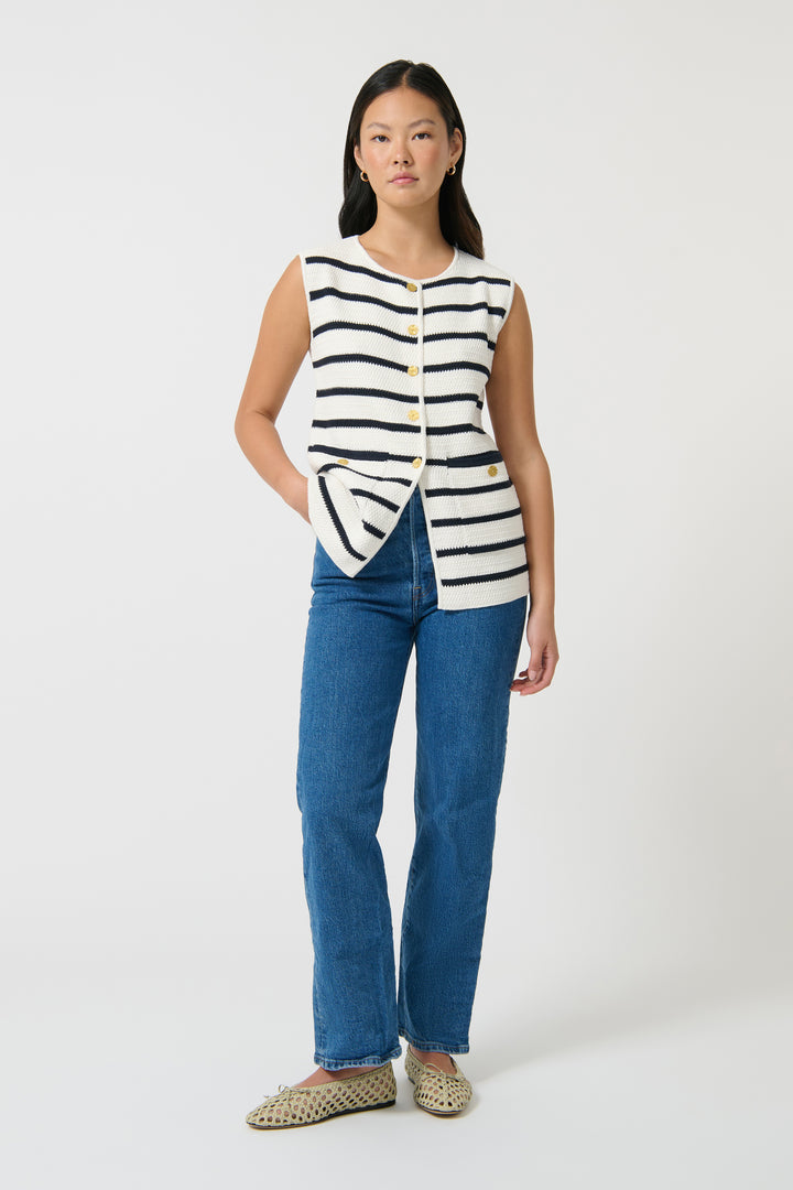 Helena Gilet - Stripe I - Navy/White