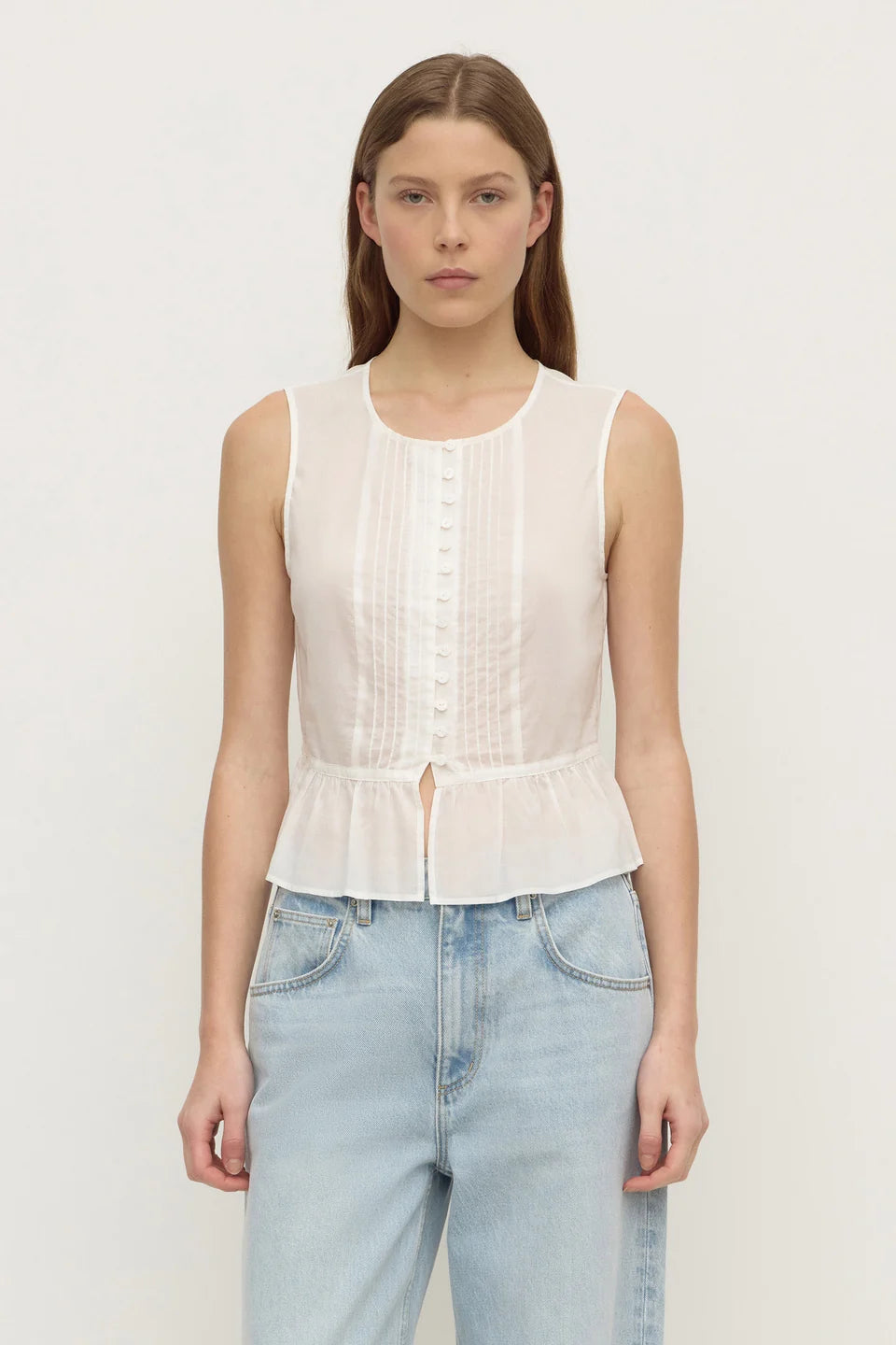 Quinn Voile Pleat Top - White