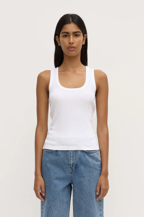Robyn Scoop Neck Rib Tank - White