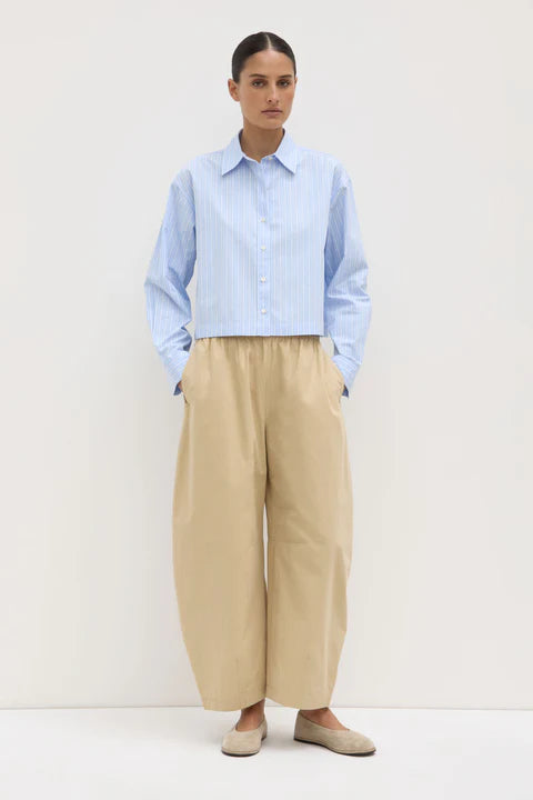 Tessa Poplin Cropped Long Sleeve Shirt - Blue Stripe