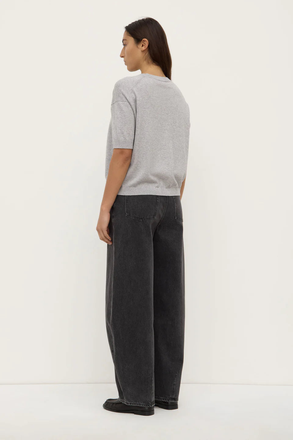 Vanya Cotton Cashmere Knit Tee - Grey Marle