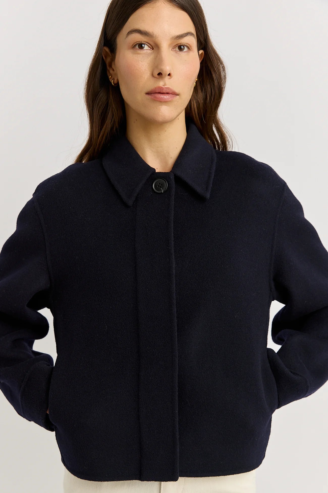Button Front Wool Jacket - Navy
