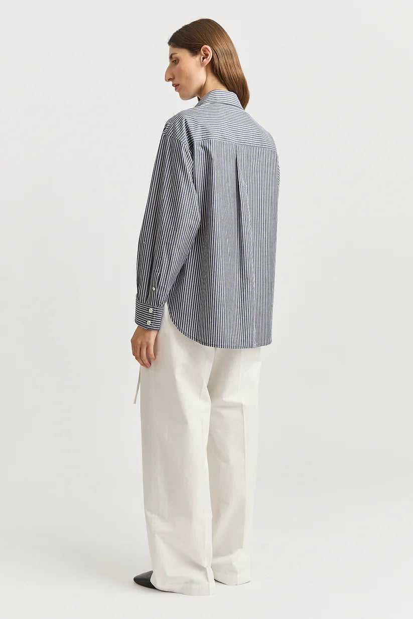 Relaxed Cotton Shirt - Navy Stripe