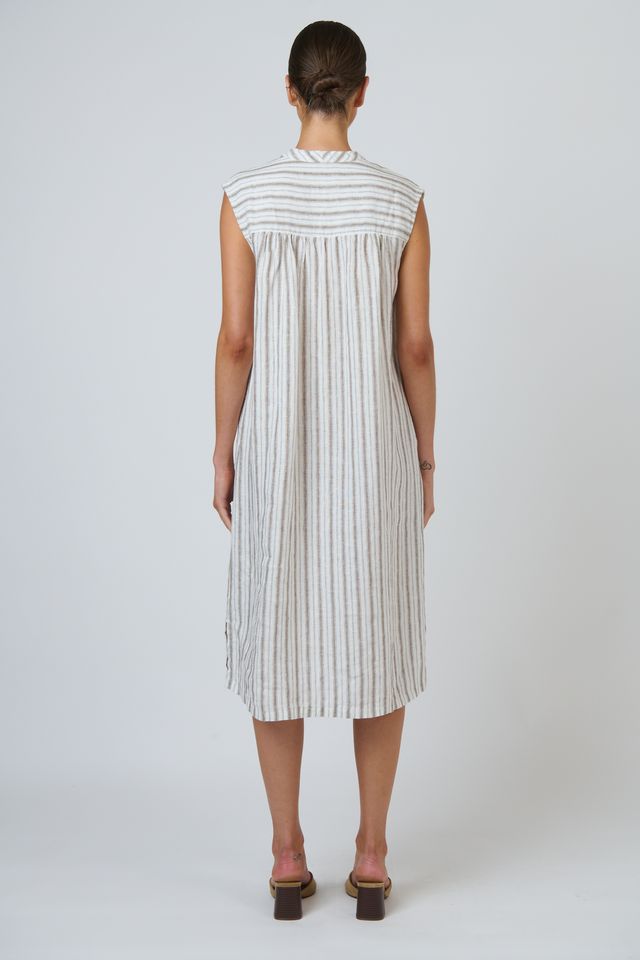 GA601 - Striped Linen Dress - Travertine