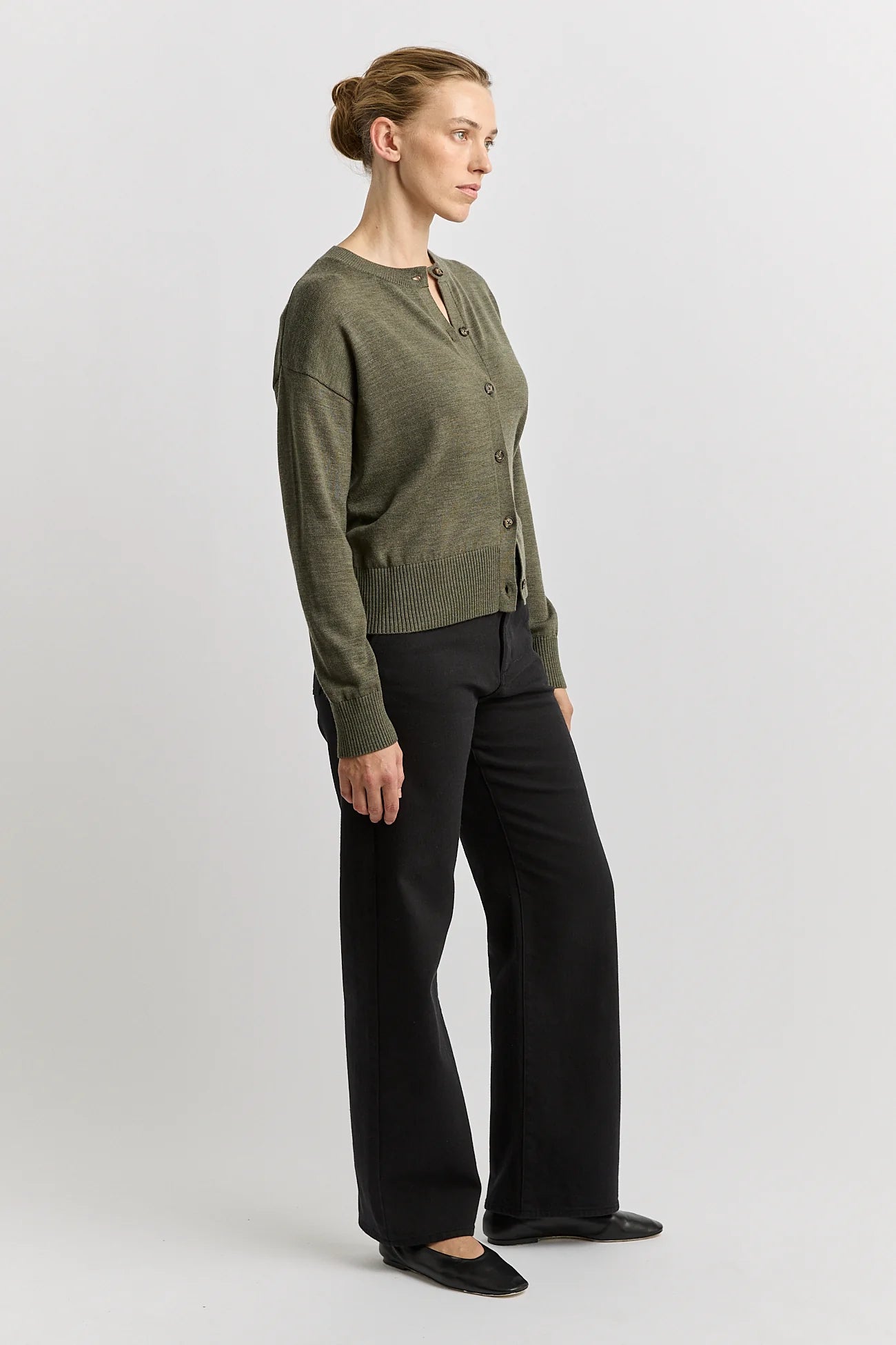 Fine Knit Cardigan - Kale