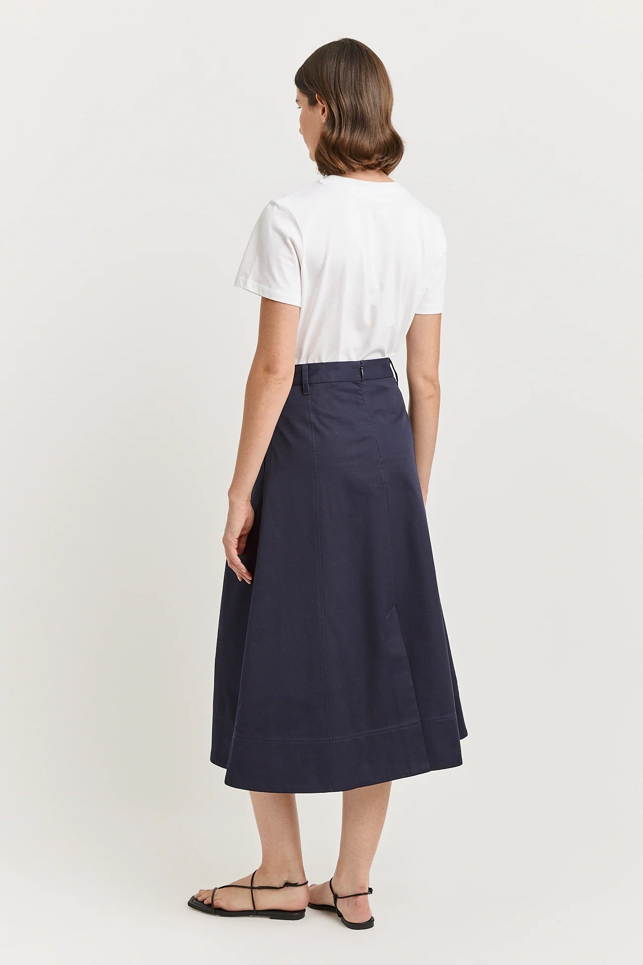 Pleat Detail Midi Skirt - Navy