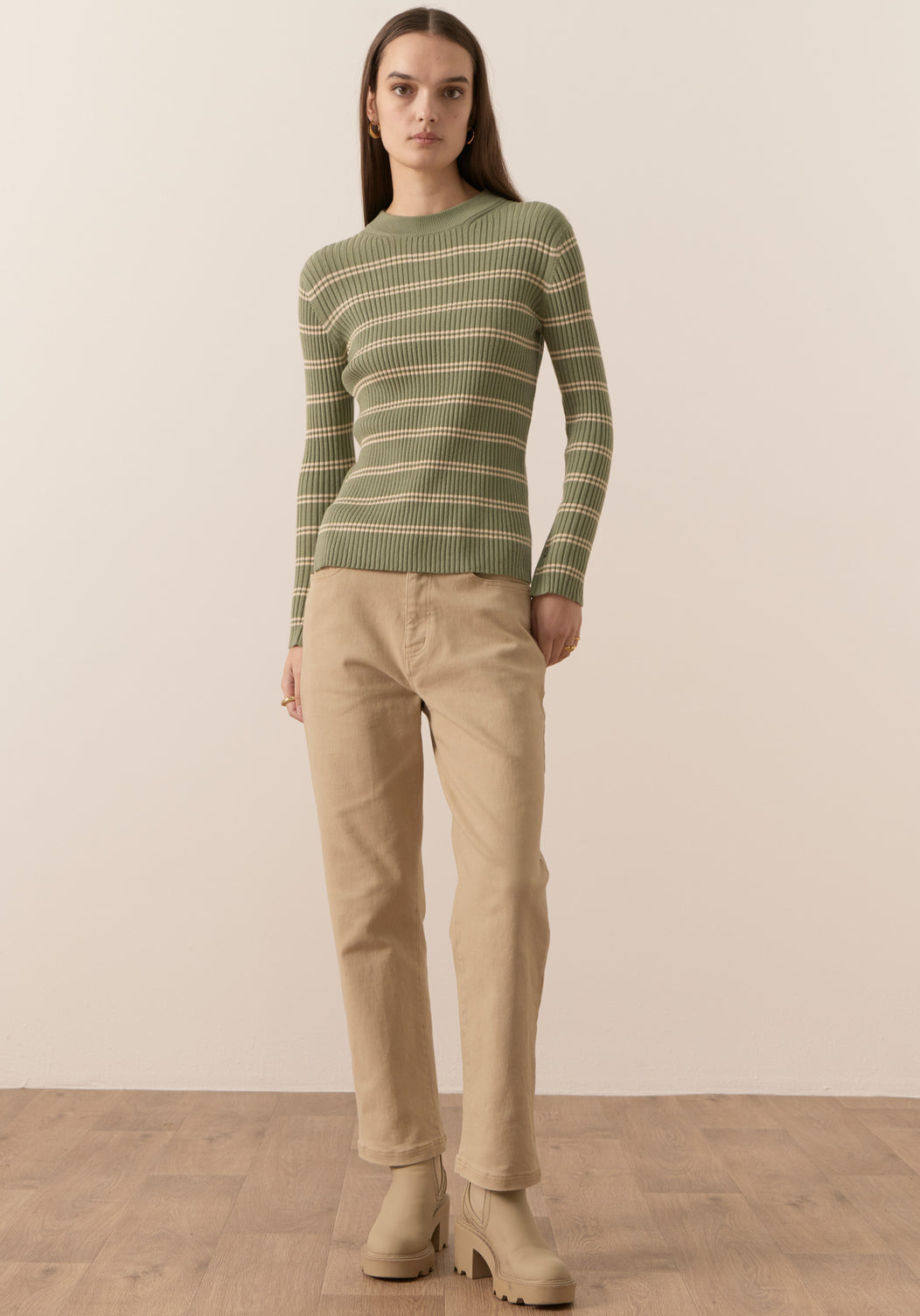Scarlet Striped Knit - Sage / Pebble