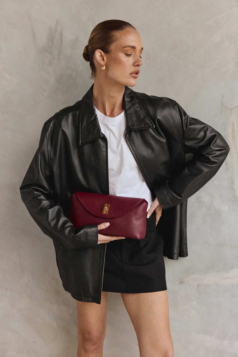 Sloane Leather Bordeaux Leather Crossbody Clutch